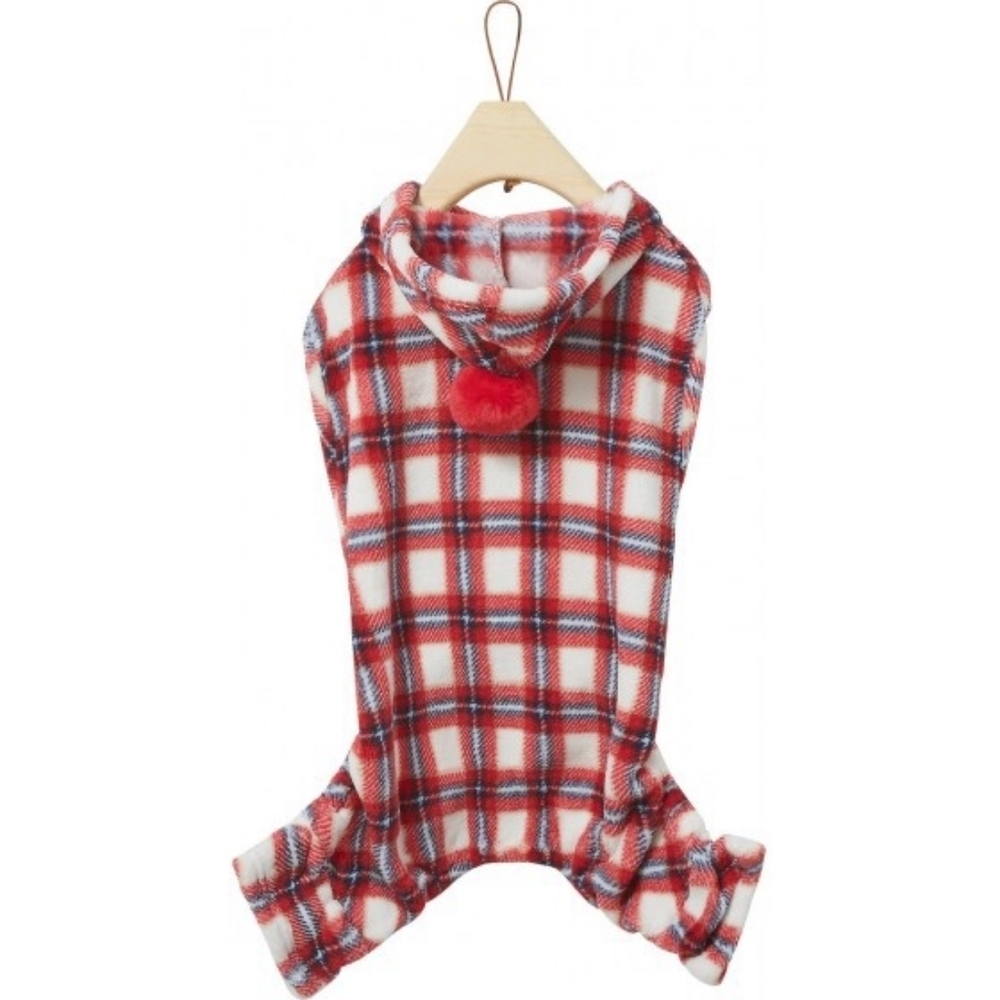 Red Plaid Pom Dog Pajama, Large